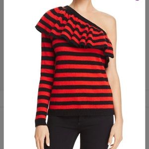 Aqua | Black and red stripe Asymmetrical Top Size Small